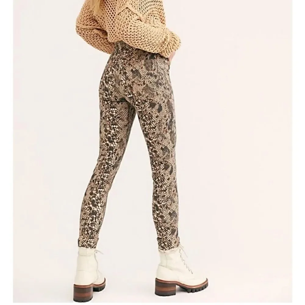 Free people raw high-rise snake print jeggings